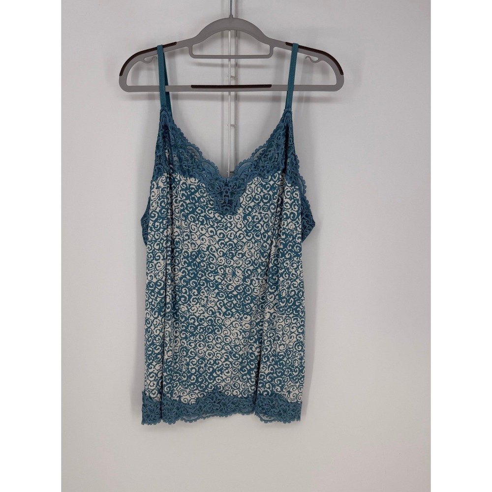 Lane Bryant Cami Women 26/28 Blue White Lace Trim Ethereal Tank Top Romantic Y2K